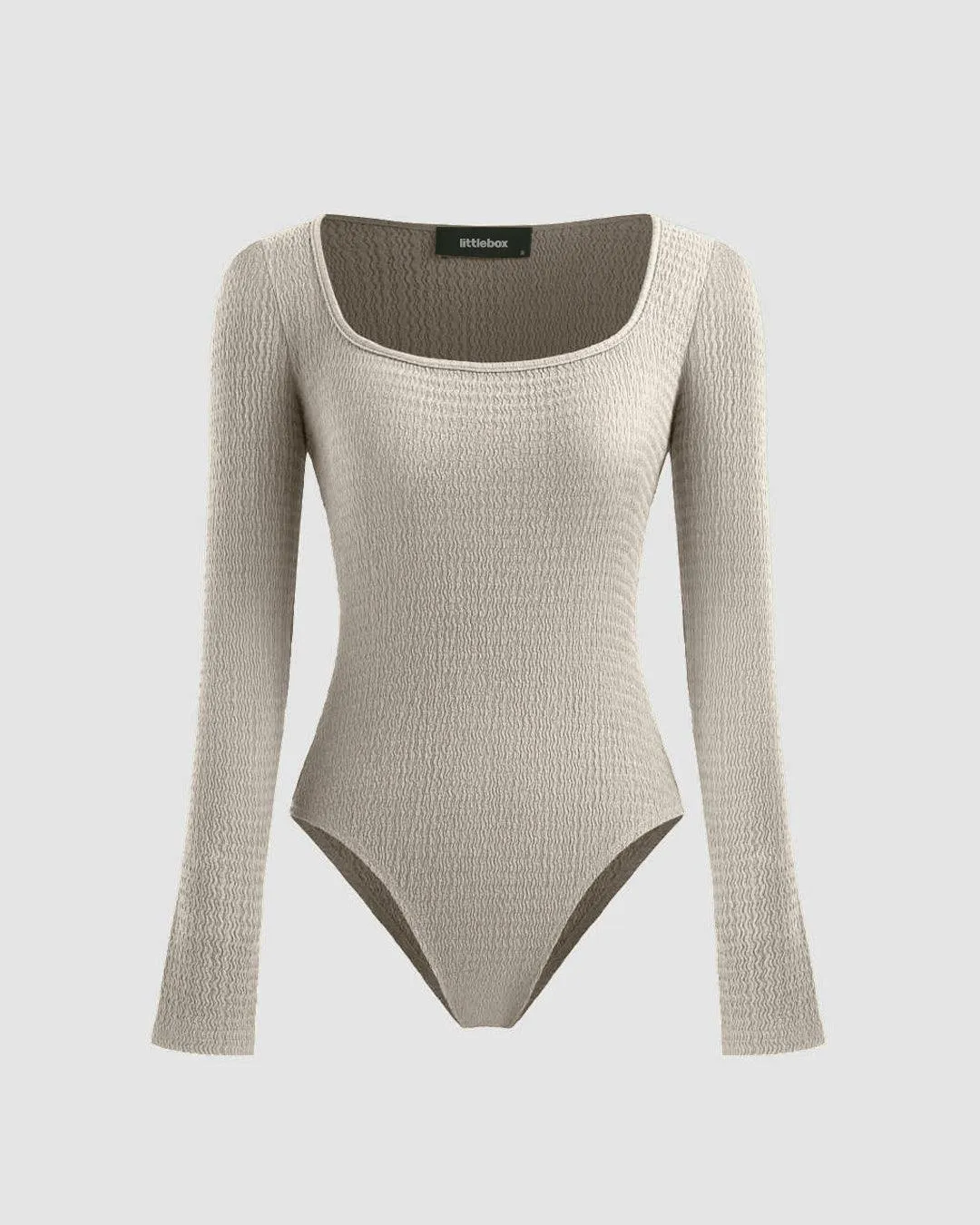 Square Neck Long Sleeve Bodysuit In Light Grey