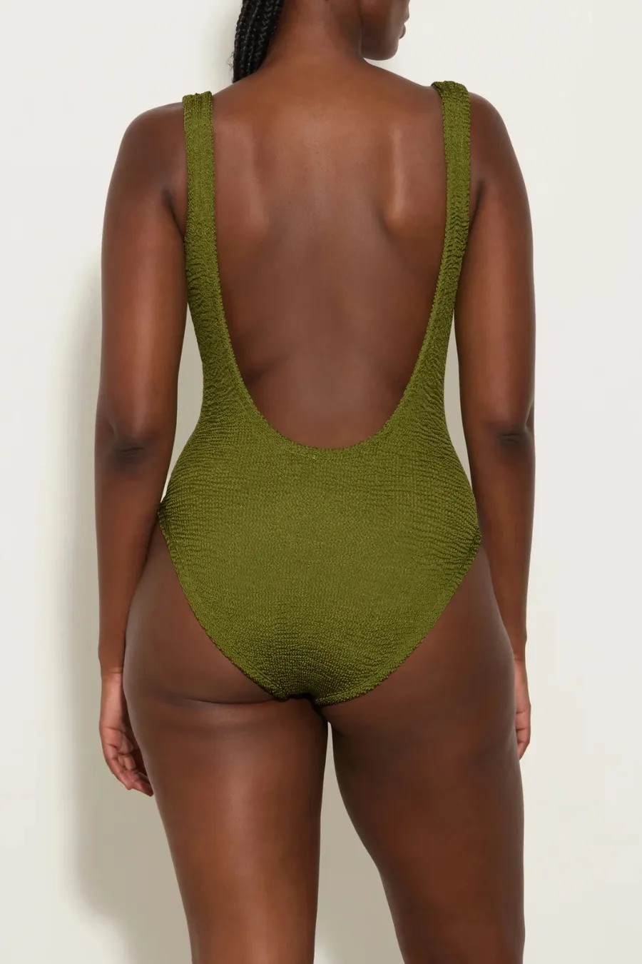 Square Neck Swim Metallic Moss