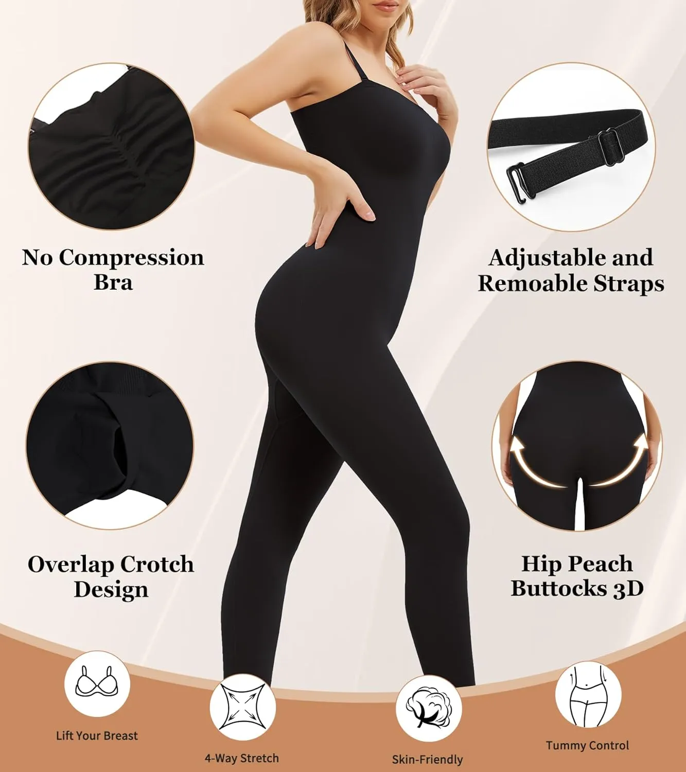 Strapless Shapewear Jumpsuit for Women Tummy Control, Seamless Full Body Shaper Bodysuit Under Dress