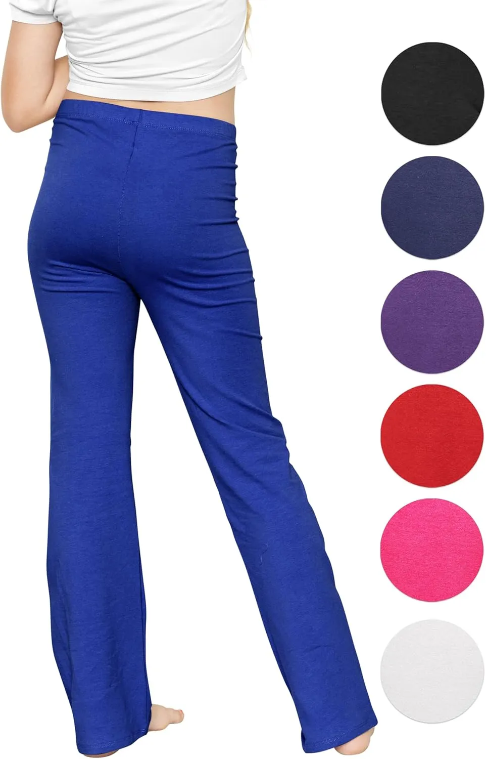 STRETCH IS COMFORT Girls' Cotton High Rise Everyday Straight Leg Yoga Pants  Youth Sizes for Little to Big Kids