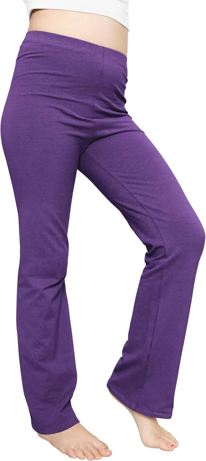 STRETCH IS COMFORT Girls' Cotton High Rise Everyday Straight Leg Yoga Pants  Youth Sizes for Little to Big Kids