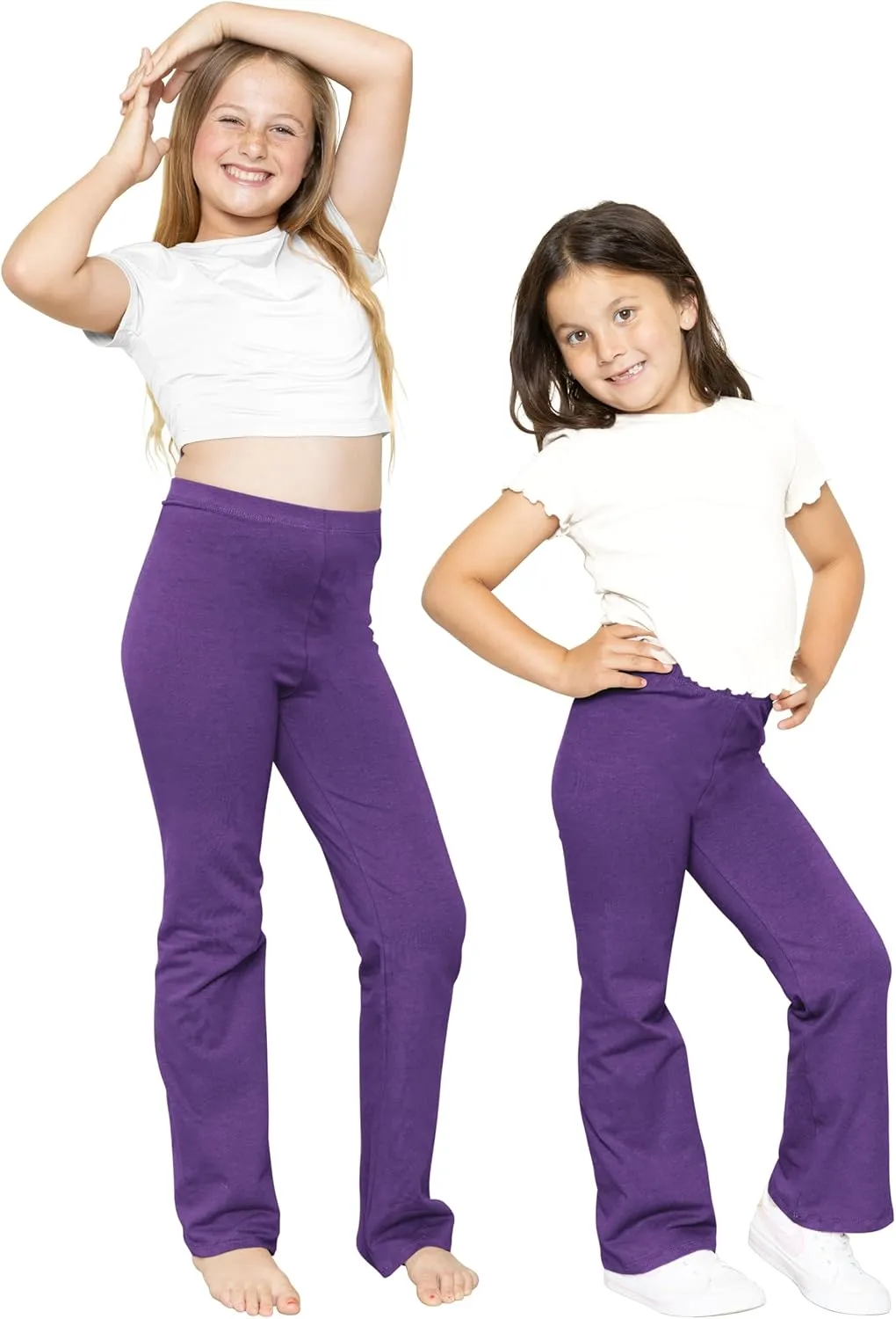 STRETCH IS COMFORT Girls' Cotton High Rise Everyday Straight Leg Yoga Pants  Youth Sizes for Little to Big Kids