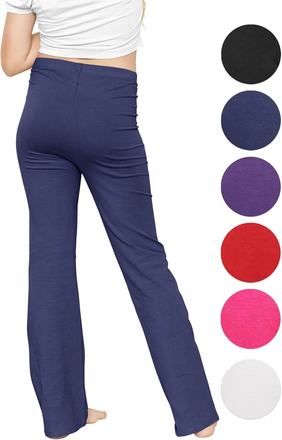 STRETCH IS COMFORT Girls' Cotton High Rise Everyday Straight Leg Yoga Pants  Youth Sizes for Little to Big Kids