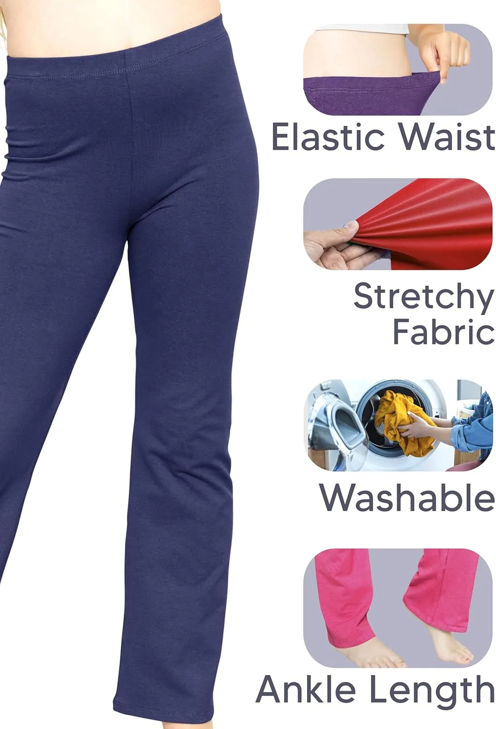 STRETCH IS COMFORT Girls' Cotton High Rise Everyday Straight Leg Yoga Pants  Youth Sizes for Little to Big Kids
