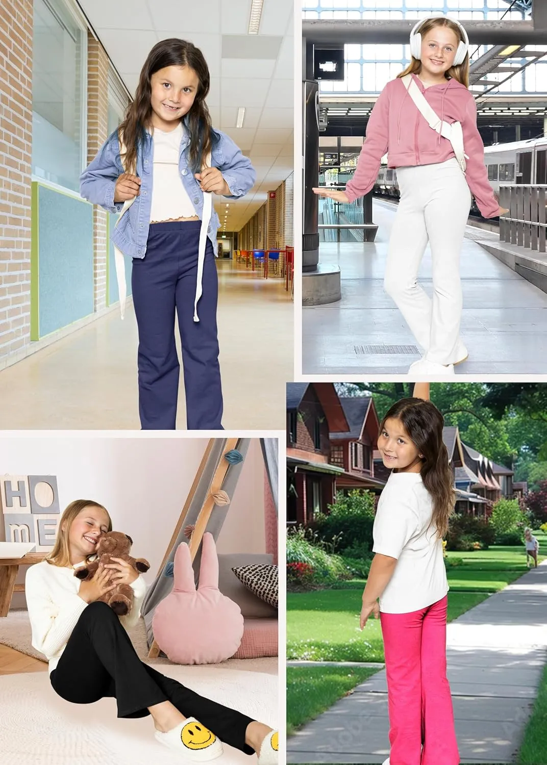 STRETCH IS COMFORT Girls' Cotton High Rise Everyday Straight Leg Yoga Pants  Youth Sizes for Little to Big Kids