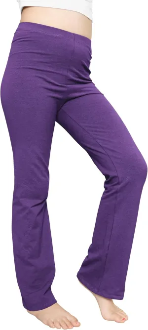 STRETCH IS COMFORT Girls' Cotton High Rise Everyday Straight Leg Yoga Pants  Youth Sizes for Little to Big Kids