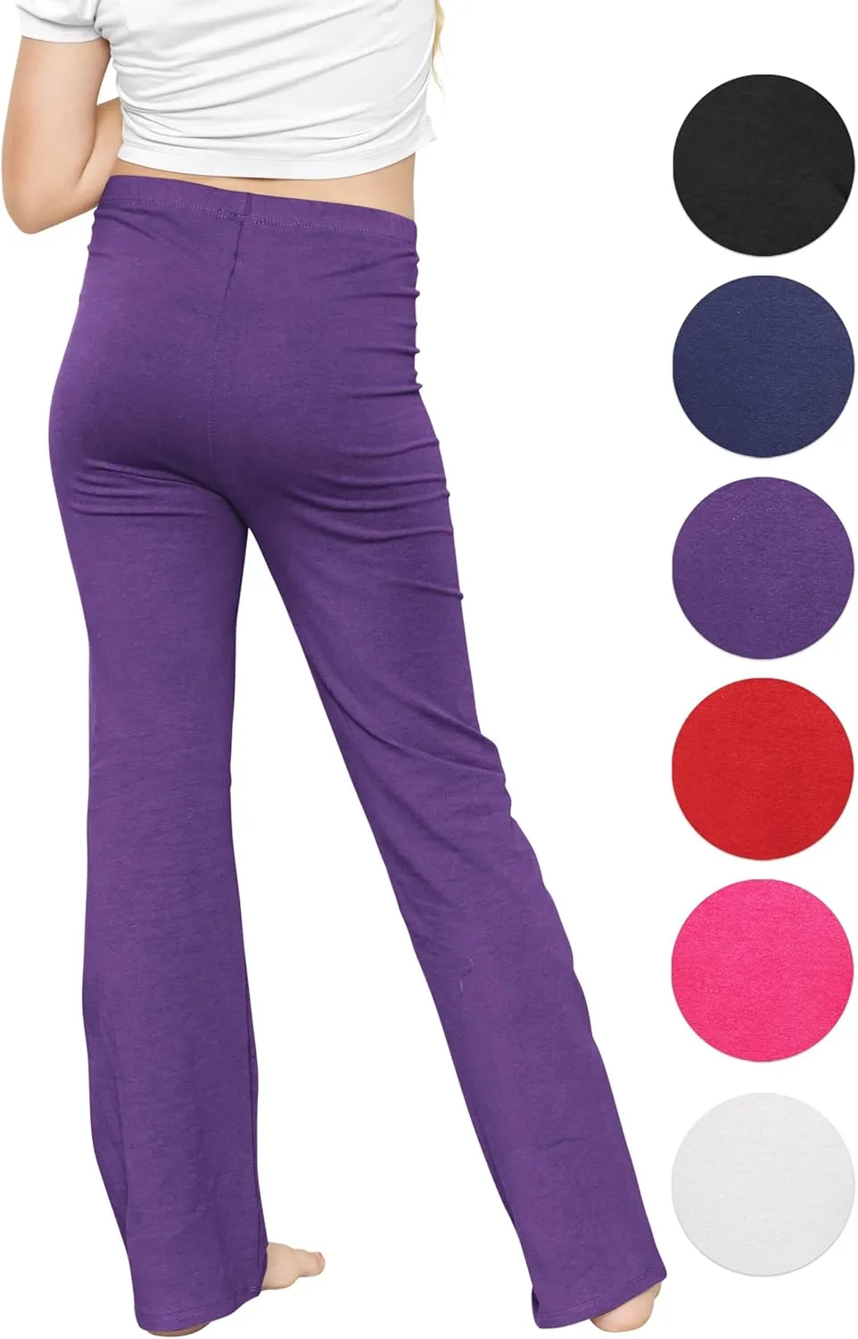STRETCH IS COMFORT Girls' Cotton High Rise Everyday Straight Leg Yoga Pants  Youth Sizes for Little to Big Kids