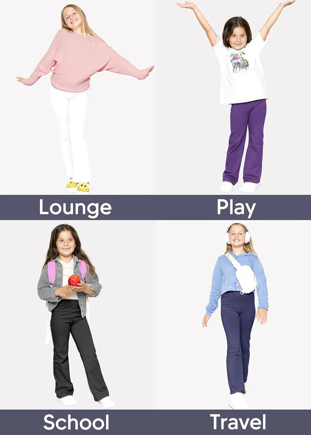 STRETCH IS COMFORT Girls' Cotton High Rise Everyday Straight Leg Yoga Pants  Youth Sizes for Little to Big Kids
