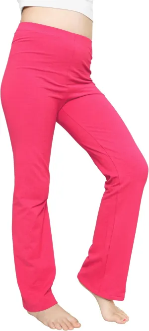 STRETCH IS COMFORT Girls' Cotton High Rise Everyday Straight Leg Yoga Pants  Youth Sizes for Little to Big Kids