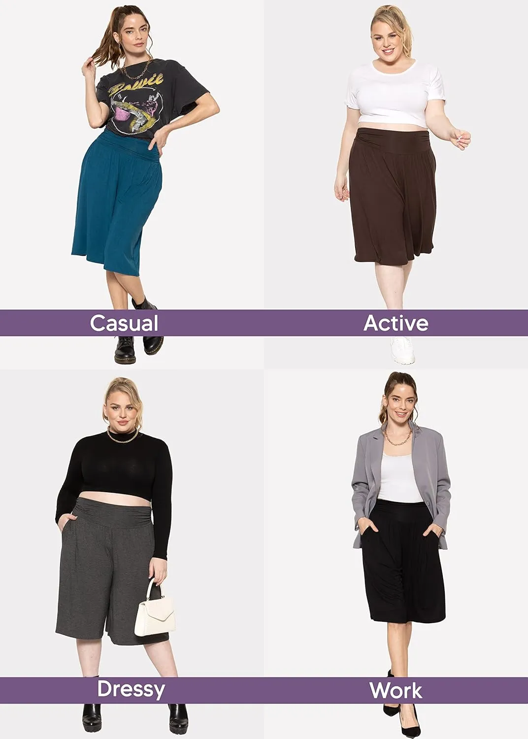 STRETCH IS COMFORT Women's Straight Leg and Flowy Gaucho Pants with Pockets | Small-5X