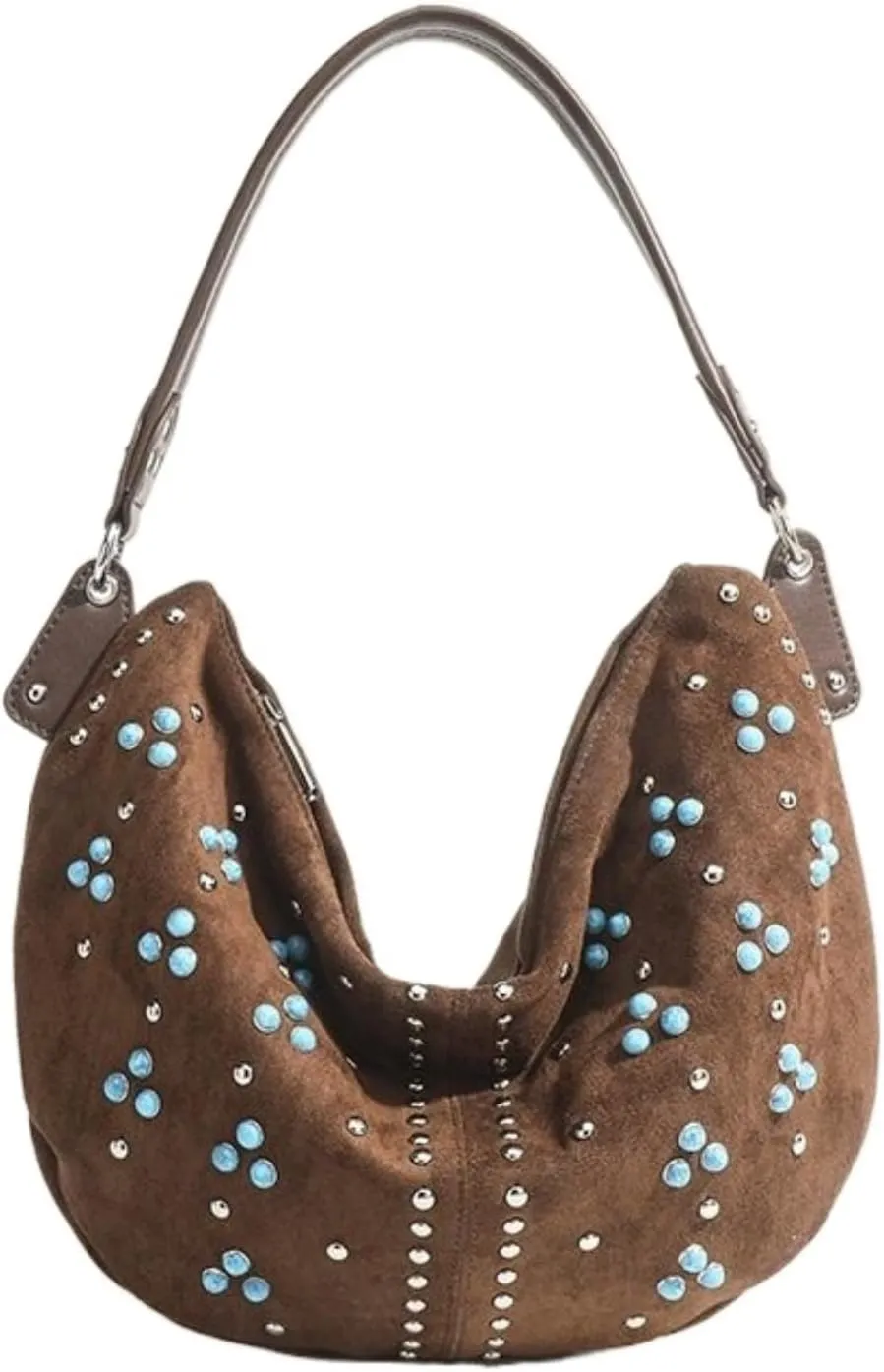 Suede Bag Boho Bag Studded Purses Brown Crescent Bag Small Hobo Purse Suede Handbag Y2k Aesthetics