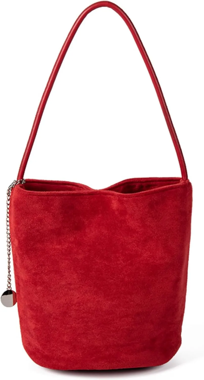 Suede Bag Brown Suede Bucket Bag Cherry Red Purse Small Shouder Purse Fall Aesthetics Purse Designer