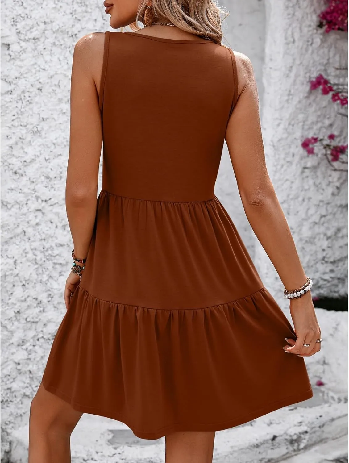 Summer Dresses for Women Casual V Neck Tank Dress Flowy Midi Dress Sleeveless Beach Dress Tiered Hem Sundresses