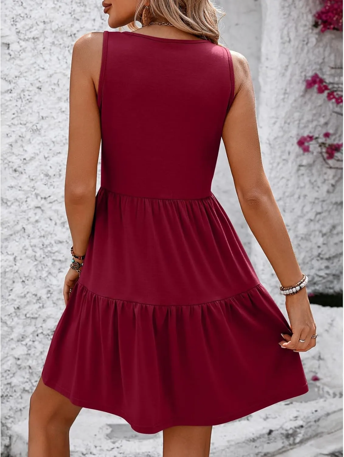 Summer Dresses for Women Casual V Neck Tank Dress Flowy Midi Dress Sleeveless Beach Dress Tiered Hem Sundresses