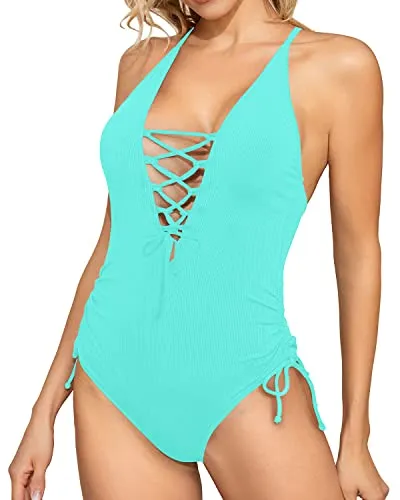 Summer Sexy One Piece Swimsuit Tummy Control Bathing Suits-Aqua