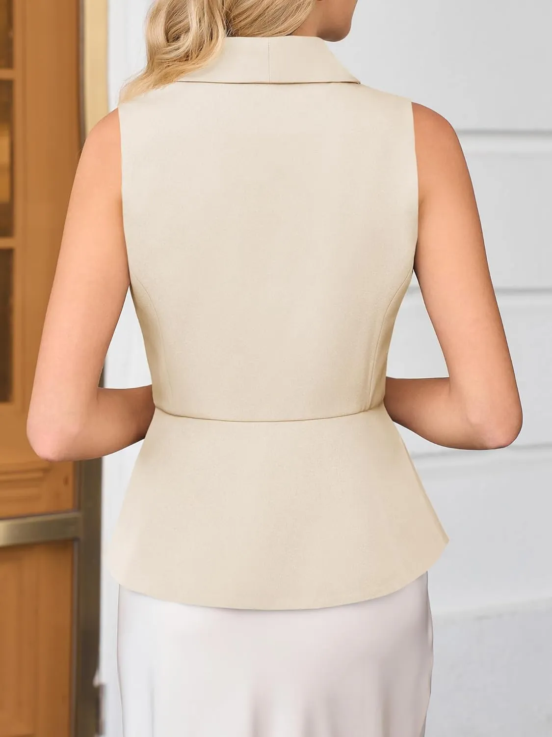 Tankaneo Womens V Neck Suit Vest Lapel Collar Button Down Sleeveless Blazer Slim Fit Work Casual Split Hem Waistcoat