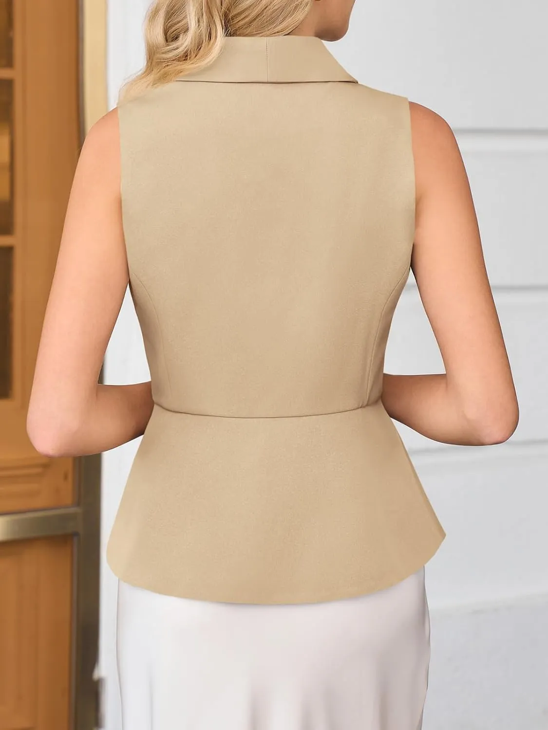 Tankaneo Womens V Neck Suit Vest Lapel Collar Button Down Sleeveless Blazer Slim Fit Work Casual Split Hem Waistcoat