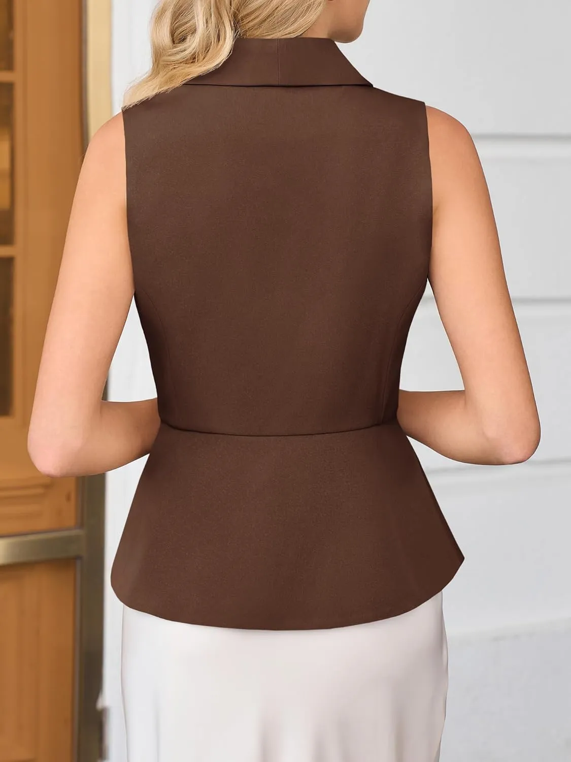 Tankaneo Womens V Neck Suit Vest Lapel Collar Button Down Sleeveless Blazer Slim Fit Work Casual Split Hem Waistcoat