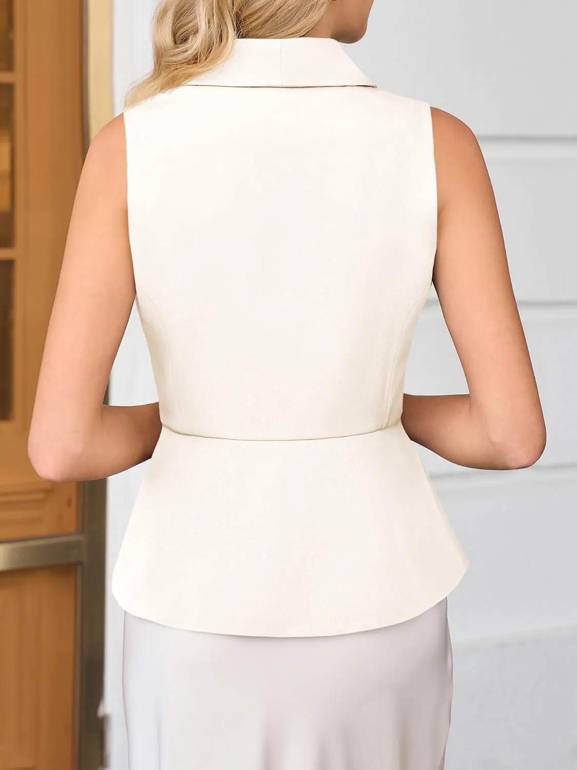 Tankaneo Womens V Neck Suit Vest Lapel Collar Button Down Sleeveless Blazer Slim Fit Work Casual Split Hem Waistcoat