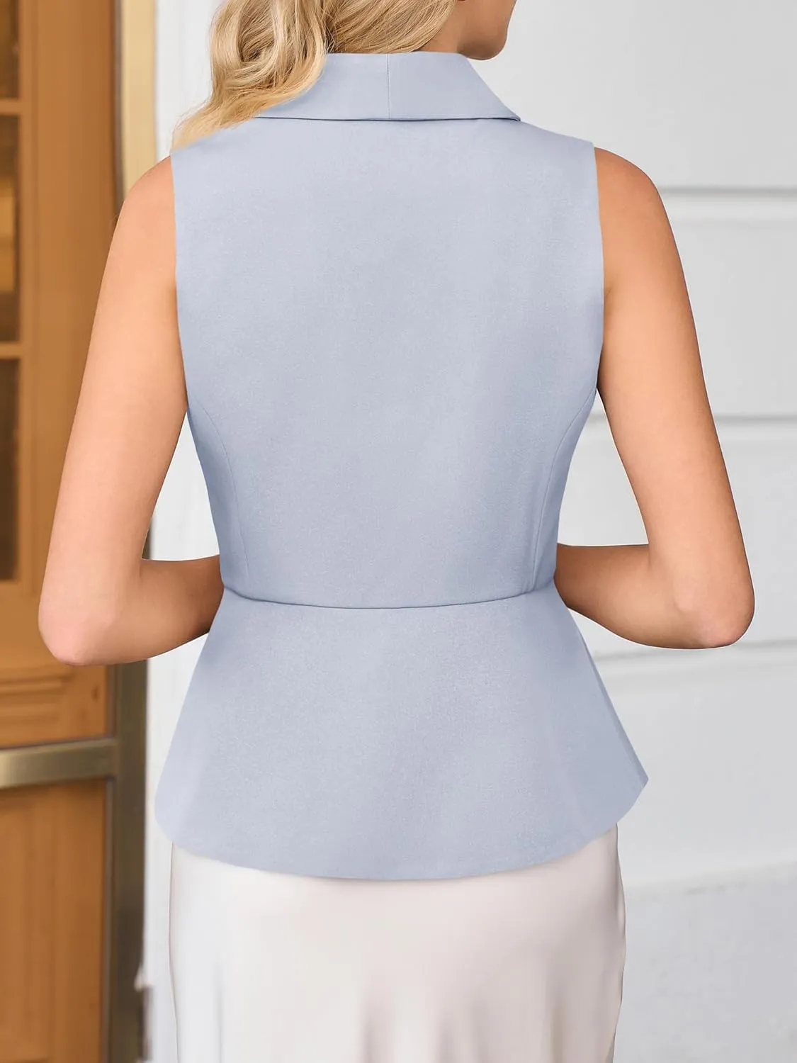 Tankaneo Womens V Neck Suit Vest Lapel Collar Button Down Sleeveless Blazer Slim Fit Work Casual Split Hem Waistcoat