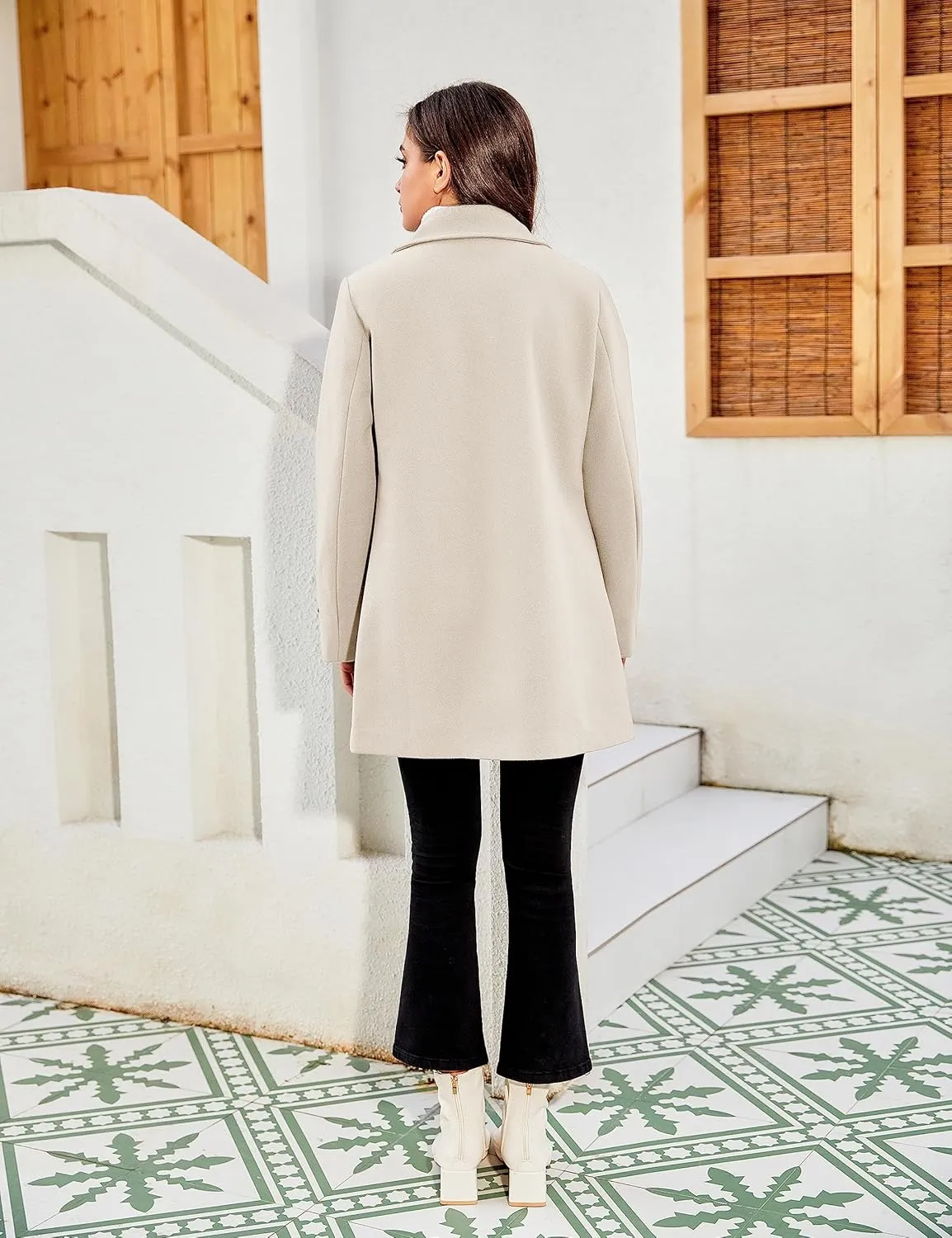 Tanming Women's Winter Double Breasted Coat Black Wool Peacoat Long Sleeve Trench Coat