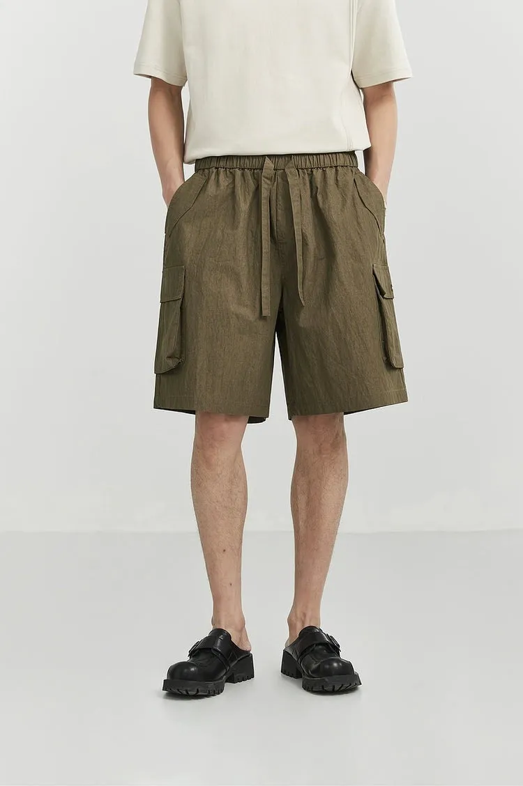 Textured Cargo Pocket Drawstring Shorts