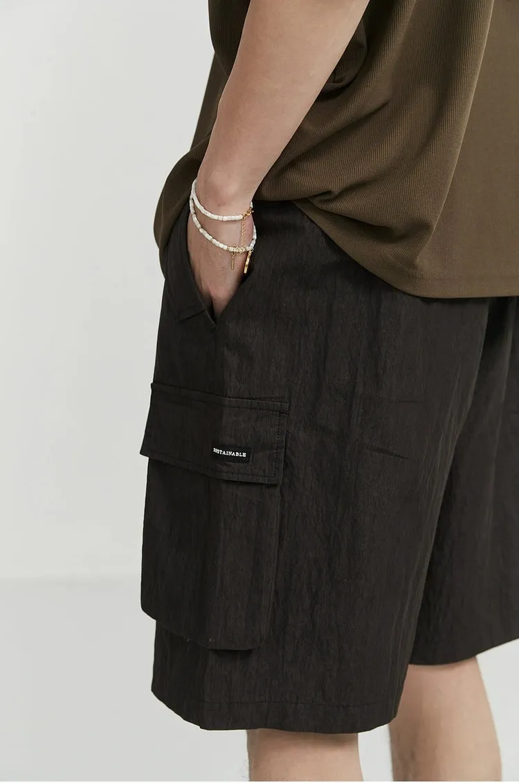 Textured Cargo Pocket Drawstring Shorts