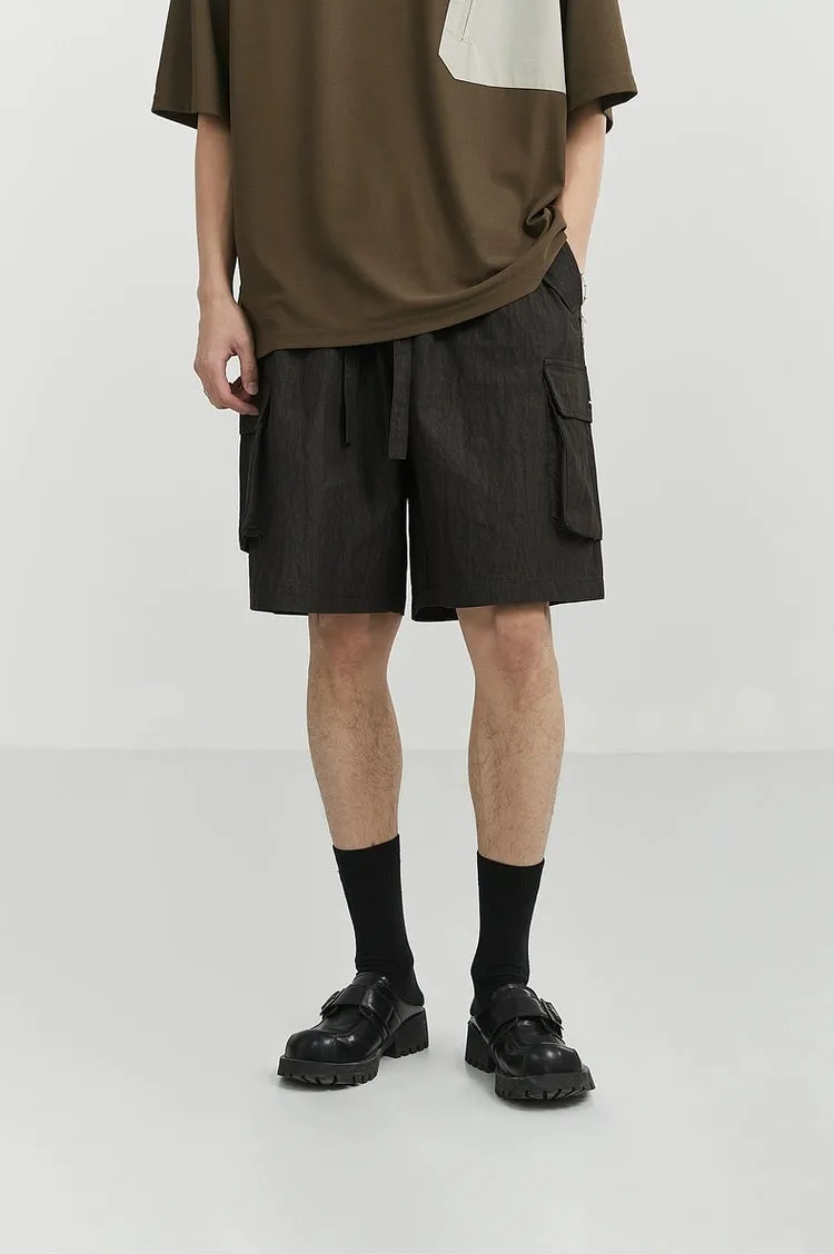 Textured Cargo Pocket Drawstring Shorts