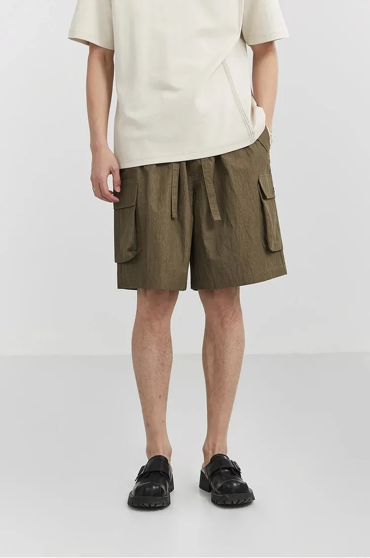 Textured Cargo Pocket Drawstring Shorts