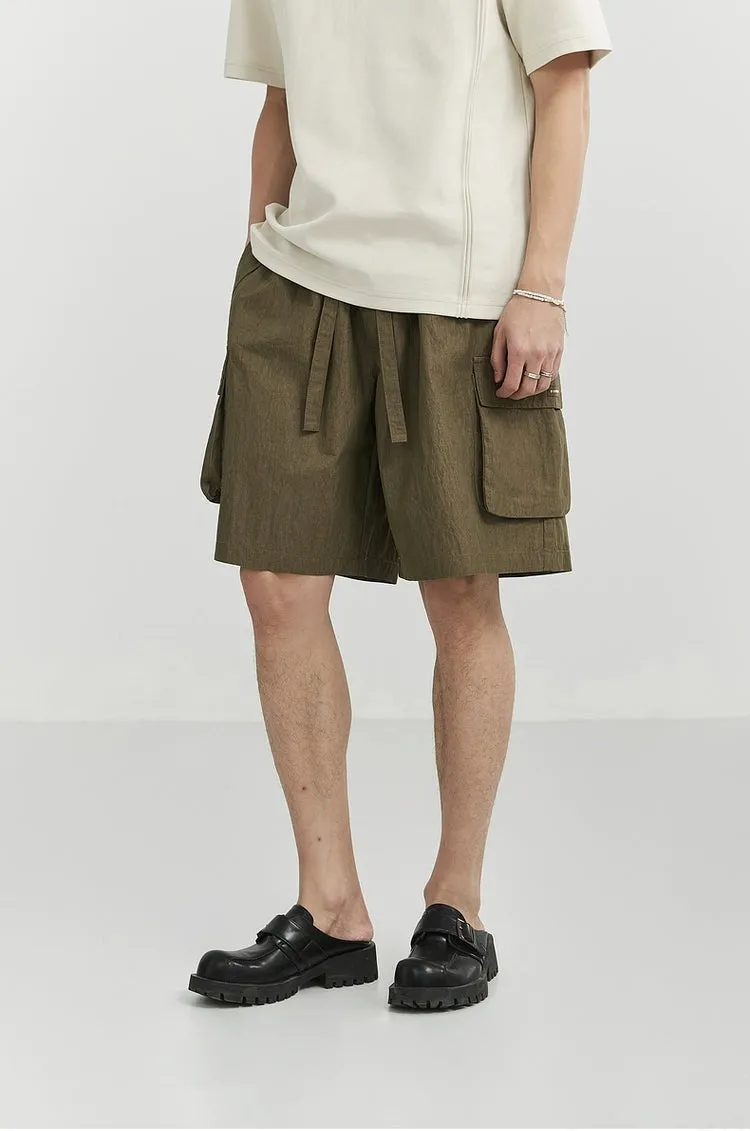 Textured Cargo Pocket Drawstring Shorts