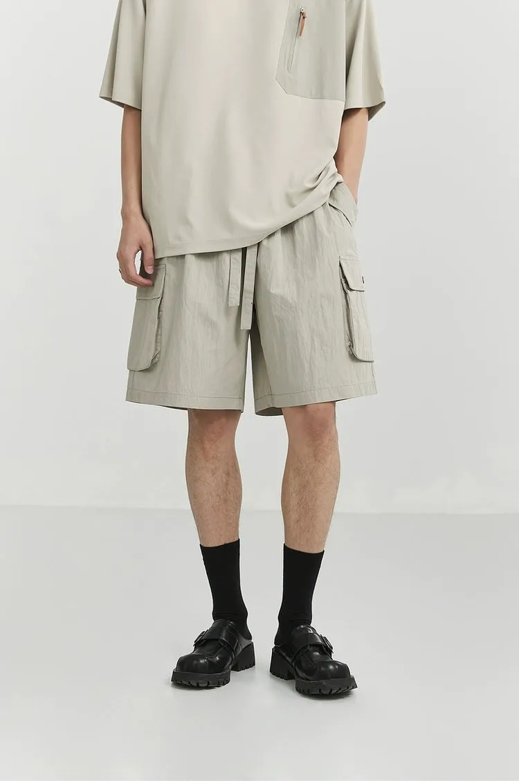 Textured Cargo Pocket Drawstring Shorts