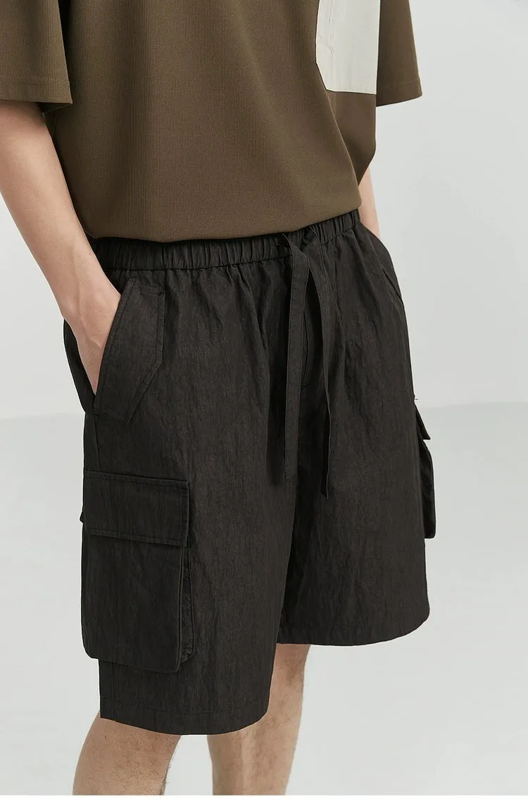 Textured Cargo Pocket Drawstring Shorts