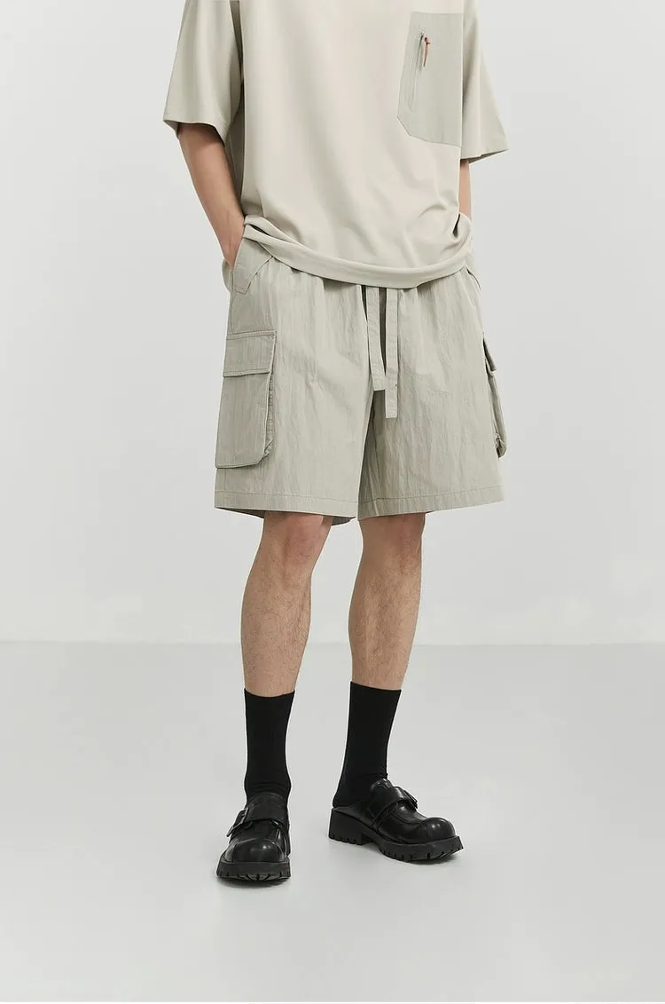 Textured Cargo Pocket Drawstring Shorts