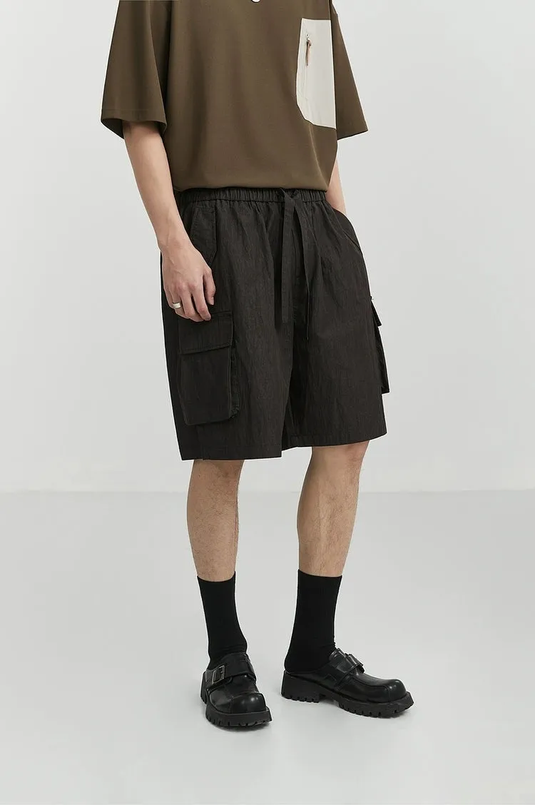 Textured Cargo Pocket Drawstring Shorts