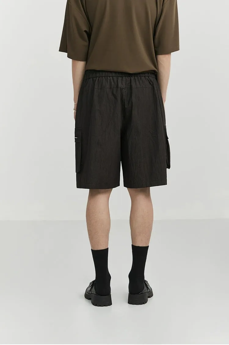 Textured Cargo Pocket Drawstring Shorts