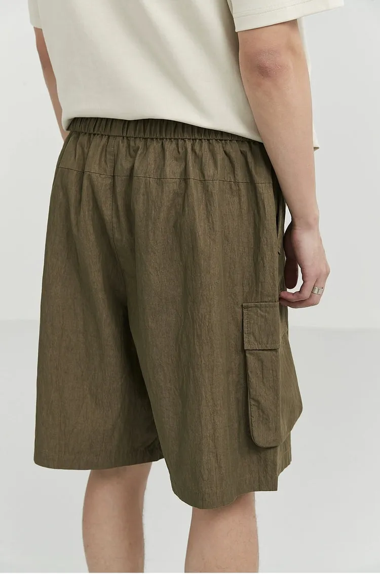 Textured Cargo Pocket Drawstring Shorts