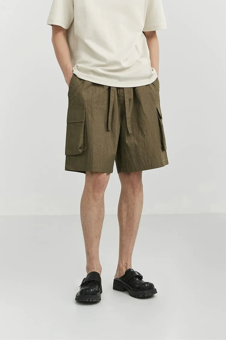 Textured Cargo Pocket Drawstring Shorts