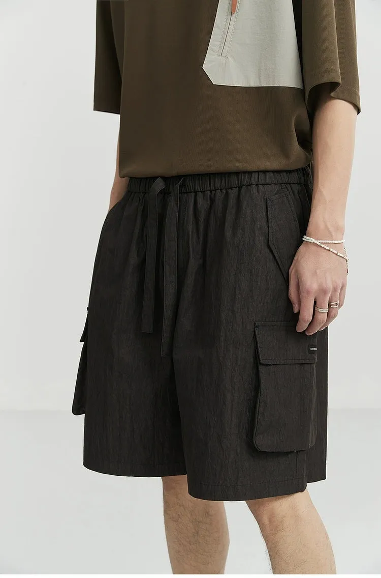 Textured Cargo Pocket Drawstring Shorts