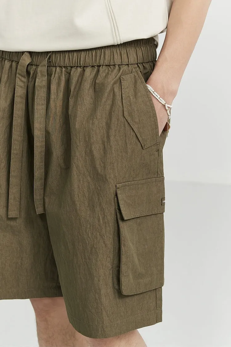 Textured Cargo Pocket Drawstring Shorts