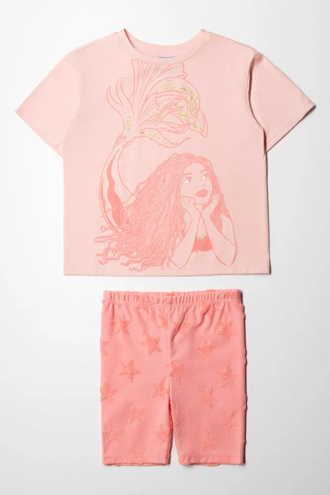 The Little Mermaid Oversized T-Shirt & Cycling Shorts Set Pink