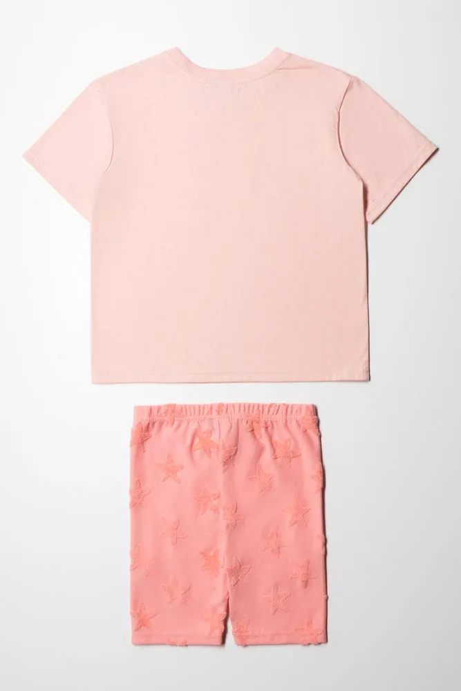 The Little Mermaid Oversized T-Shirt & Cycling Shorts Set Pink