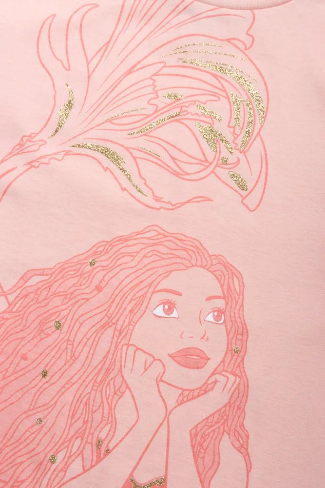 The Little Mermaid Oversized T-Shirt & Cycling Shorts Set Pink
