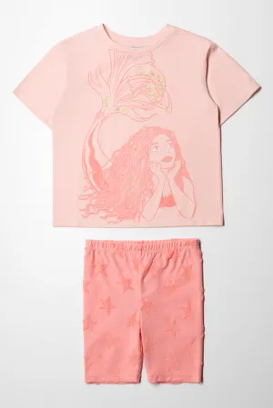 The Little Mermaid Oversized T-Shirt & Cycling Shorts Set Pink