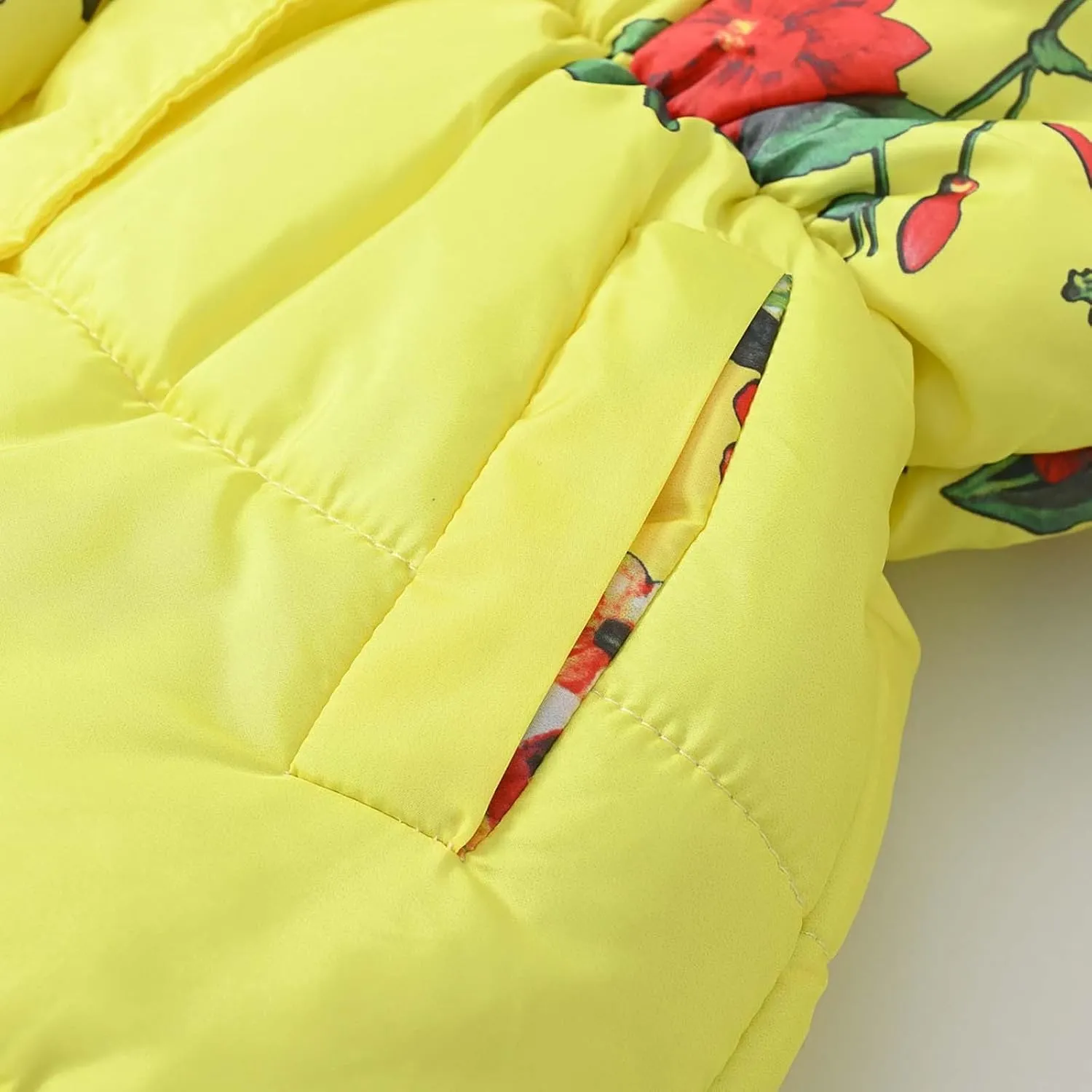 Toddler Girls Thick Warm Hooded Down Floral Print Puffer Winter Long Sleeve Fashion Soft Coat Coat And Snow Pants Girls