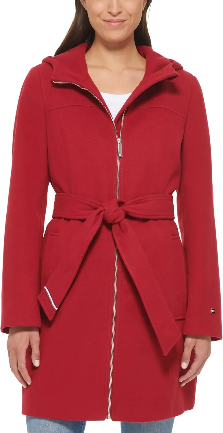 Tommy Hilfiger Women's Belted Zip Up Wool Coat