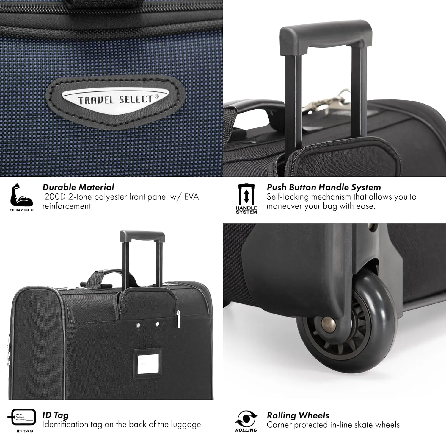 Travel Select Amsterdam Expandable Rolling Upright Luggage, Navy, Garment Bag
