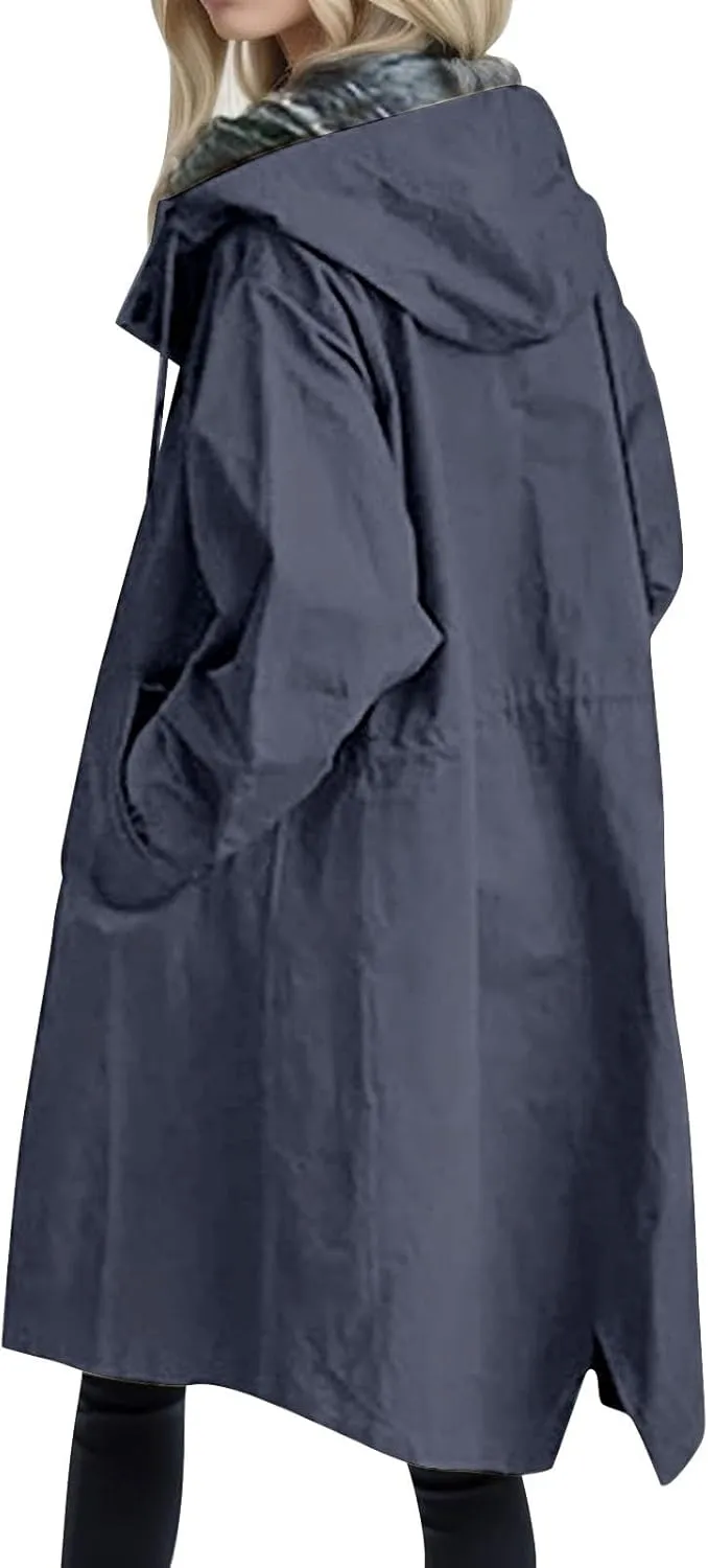 Trench Coat for Women 2024 Jackets Loose Rain Jacket Oversized Trench Coats with Hood Elegant Windbreaker Outwear