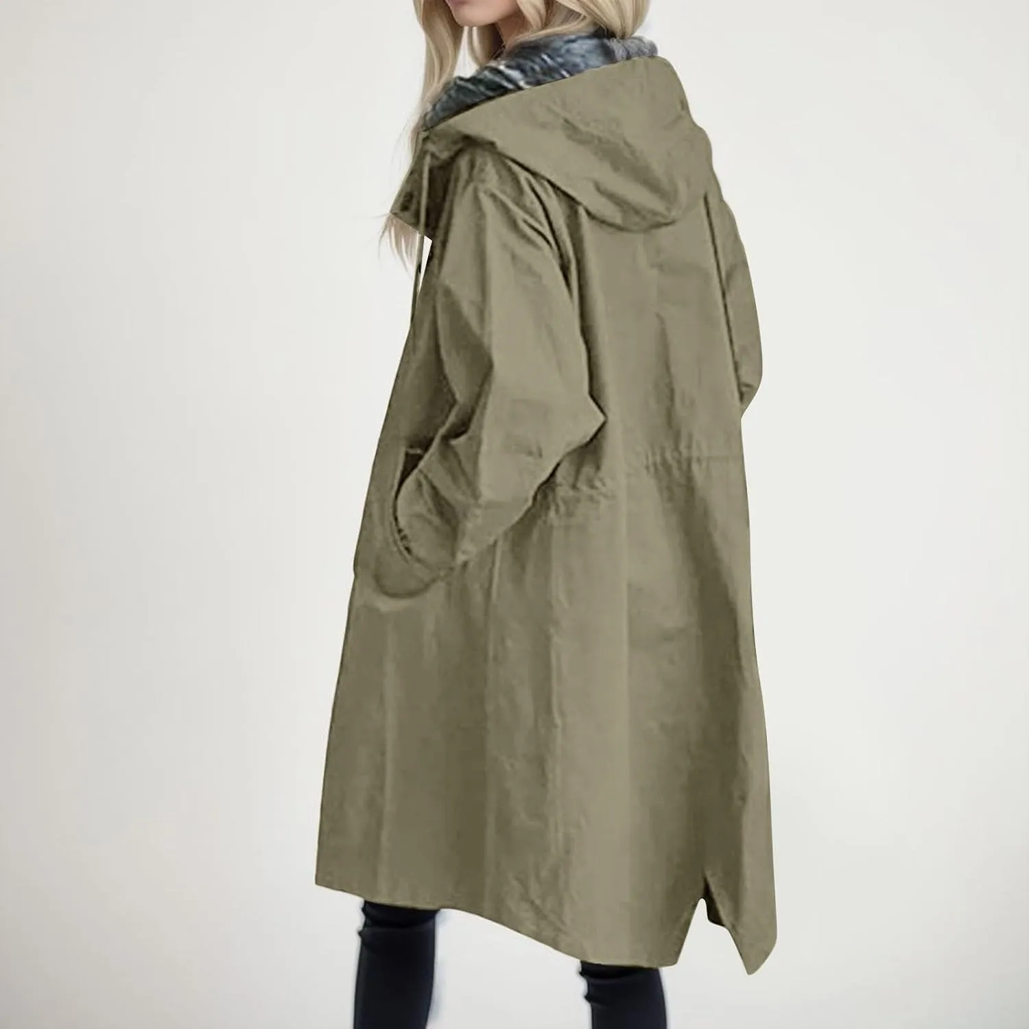 Trench Coat for Women 2024 Jackets Loose Rain Jacket Oversized Trench Coats with Hood Elegant Windbreaker Outwear