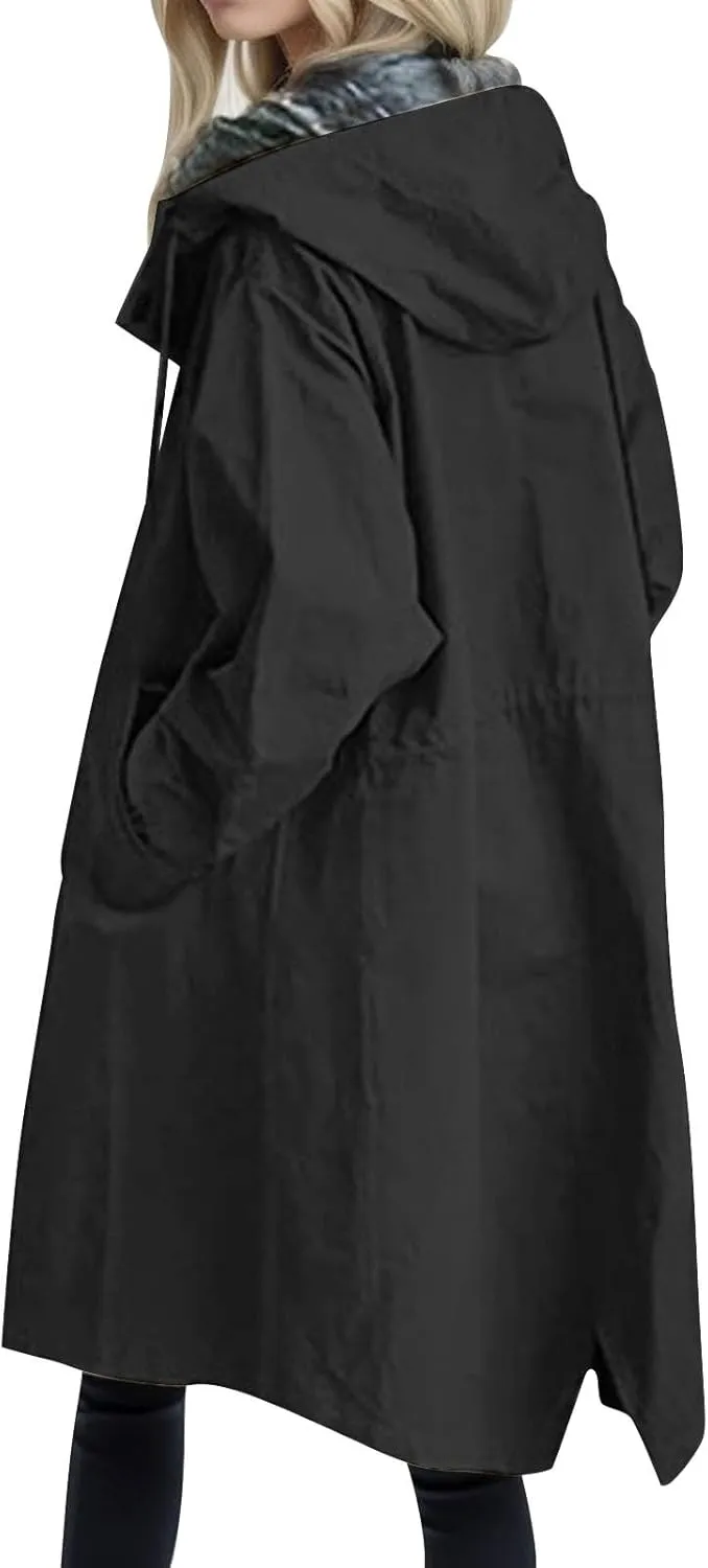 Trench Coat for Women 2024 Jackets Loose Rain Jacket Oversized Trench Coats with Hood Elegant Windbreaker Outwear