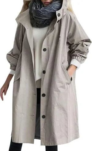 Trench Coat for Women 2024 Jackets Loose Rain Jacket Oversized Trench Coats with Hood Elegant Windbreaker Outwear